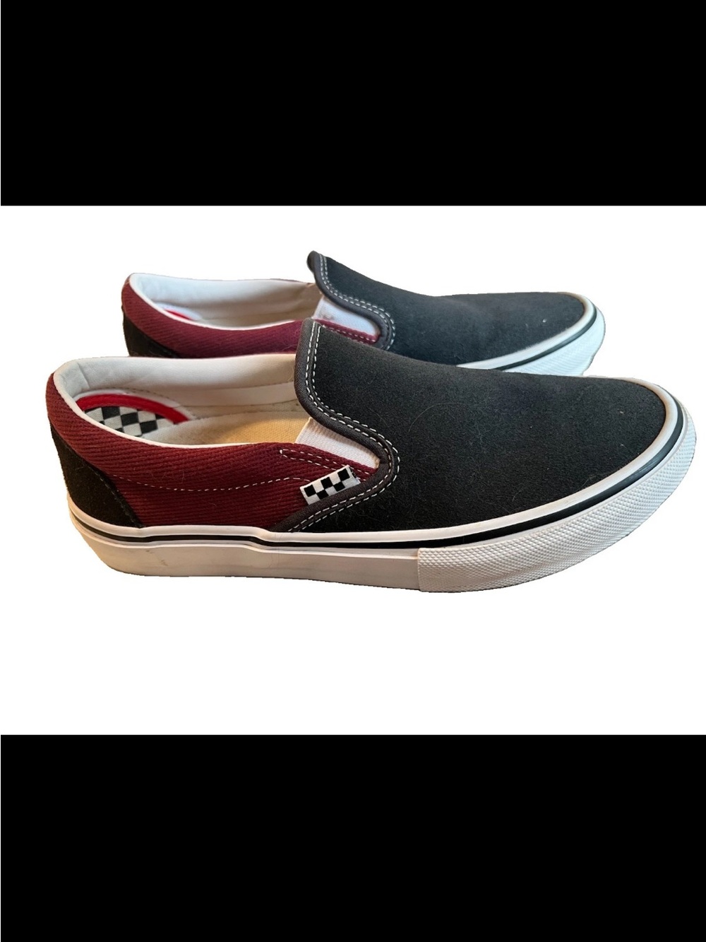 Vans Black and Burgundy MENS 7.5 Classic Slip-On Sneakers